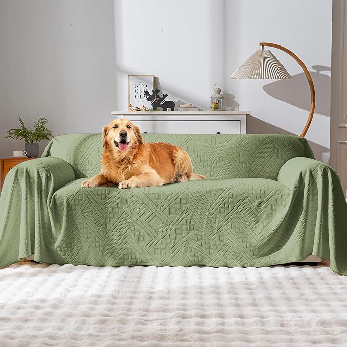 Waterproof Couch Cover, Reversible, Pet-Friendly, Washable and Anti-Slip Couch Covers for Sofa Protection with 4 Cushions, Sofa Slipcovers for Dogs and Cats (71×150in/Green)