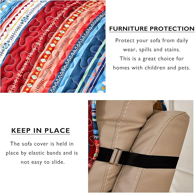 Cmfshape Skidproof Sofa Cover-Boho Sofa Slipcover with Elastic Straps-Easy Fit Slip Cover-Bohemian Washable Furniture Protector for Pets and Kids(Chair,Blue)