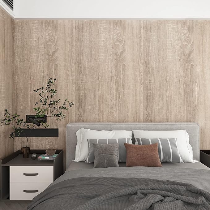 15.7"x 354" Gray Wood Wallpaper Textured Peel and Stick Wallpaper Wood Grain Contact Paper Waterproof Removable Faux Wood Wall Paper Decor for Furniture Cabinets Crafts Bedroom Living Room