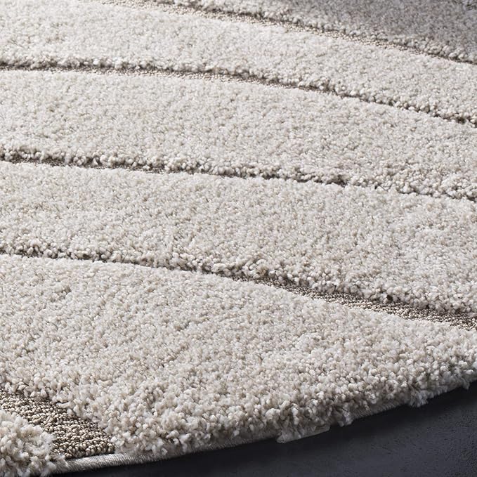 SAFAVIEH Florida Shag Collection Area Rug - 6'7" Round, Cream & Beige, Non-Shedding & Easy Care, 1.2-inch Thick Ideal for High Traffic Areas in Living Room, Bedroom (SG472-1113)