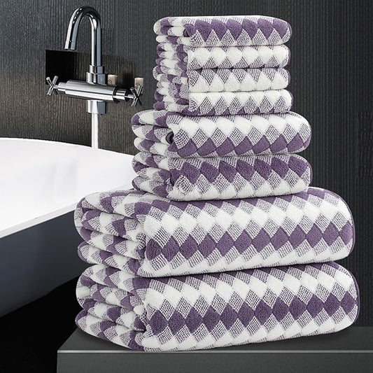 8 Piece Bathroom Towel Set |2 Oversized Bath Towels,2 Hand Towels,4 Washcloths| 600GSM Soft Hotel Towel Set Extra Large Bath Sheet for Bathroom,Highly Absorbent Quick Dry Bath Towel Collections,Plum