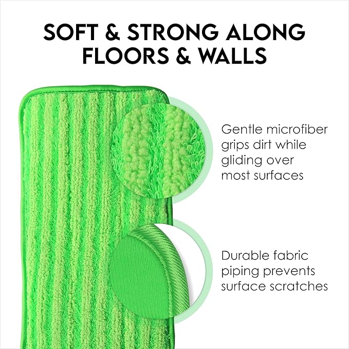 Turbo Mops Reusable Floor Mop Pads - Pack of 2, Machine Washable, 12-inch Microfiber Mop Refills - Compatible with Swiffer Wet Jet - Household Cleaning Tools
