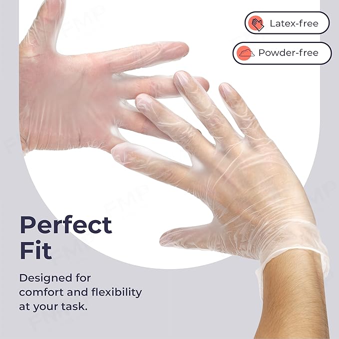 Fit Meal Prep 400 Pack Disposable Latex Free Medium Vinyl Food Prep Gloves - Powder Free, Ideal for Kitchen, Bathroom, Household, Gardening
