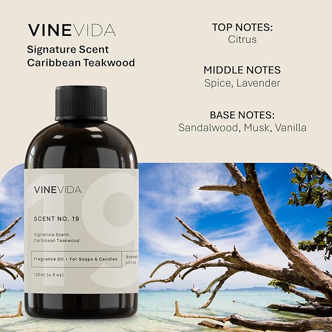 VINEVIDA [4oz] Caribbean Teakwood Fragrance Oil for Candle Making and Soap Making - Premium Candle Scents for Soy Candles