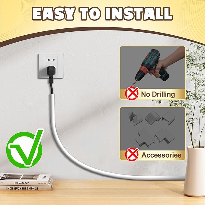 Wall Cord Hider 118 Inch, Self Adhesive Cable Hider Cord Cover for Wires, Flexible Wire Cover Cable Raceway for Cord Management W0.59 H0.39in White