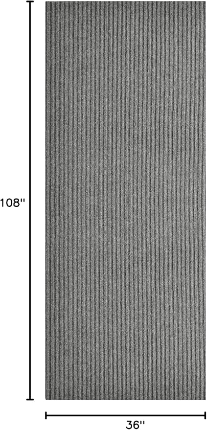 iCustomRug Ribbed Entryway Door Mat – 3'x9' Grey, Indoor/Outdoor, Non-Slip TPR Rubber Backing, Low-Profile All-Weather Carpet, Non-Shedding & Easy Care, Utility Rug Ideal for High Traffic Areas