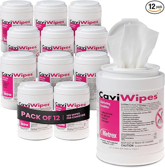 Metrex CaviWipes Disinfecting Towelettes – Durable Non-Woven Disinfecting Wipes for Hard, Non-Porous Surfaces in Healthcare & Laboratory Settings, Pre-Saturated with CaviCide – 160 Wipes (Pack of 12)