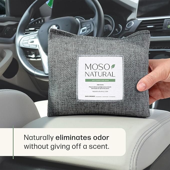 Moso Natural Charcoal Odor Absorber for Cars, 300g Bamboo Charcoal Air Purifying Bag, Unscented Odor Eliminator, Lasts Up to 2 Years, HGTV Editors’ Pick