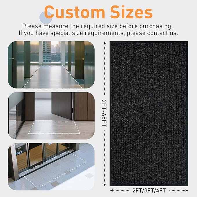 Front Door Mat Indoor Outdoor Entrance, 2ft x 63ft Non Slip Custom Size Outdoor Mat, Commercial Easy Clean Door Mat, Low-Profile Doormat Welcome Floor doormats, Resist Dirt for Front Door Patio Decor