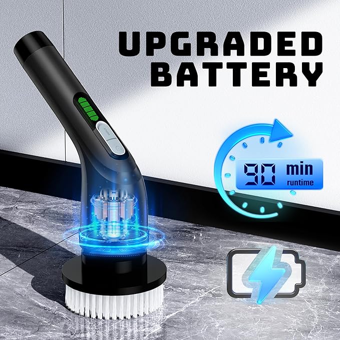 2 Pieces Electric Spin Scrubber - Cordless Bathroom Scrubber with 7 Brush Heads - Dual Speed IPX7 Waterproof Power Scrubber for Heavy-Duty Bathtub, Glass, Tile, and Car Cleaning
