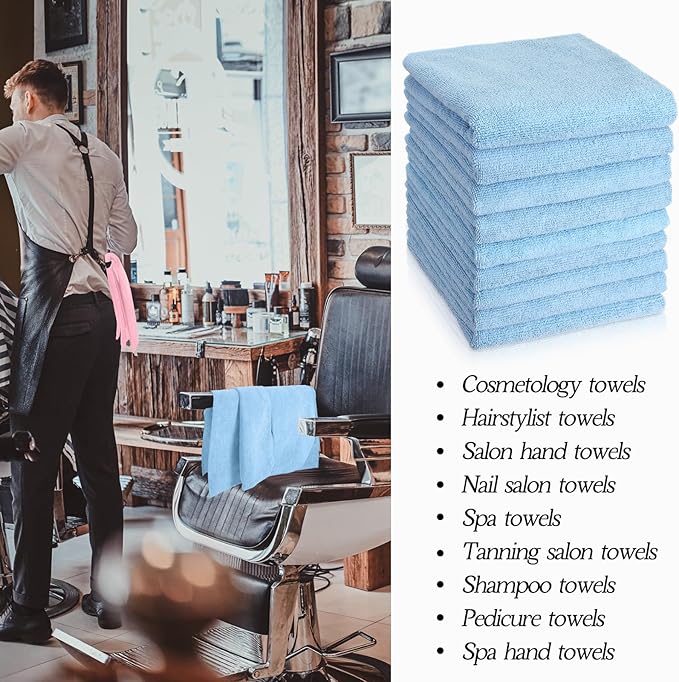 Shimeyao 40 Pack Bleach Proof Towels Microfiber Absorbent Resistant Hair Hand Towels Bulk Quick Dry for Barber Gym Bath Spa Shaving (Light Pink Blue Grey,16 x 29 Inch)