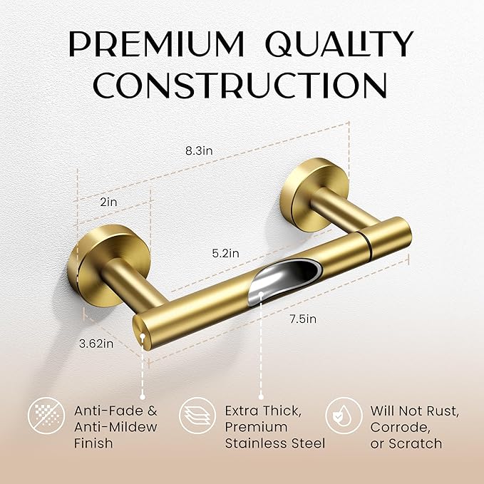 Day Moon Designs Toilet Paper Holder with Shelf - Flushable Wipes Dispenser & Storage Fits Any Bathroom, Keep Your Wet Wipes Hidden - Stainless Steel Wall Mount Bathroom Organizer - Gold, Small