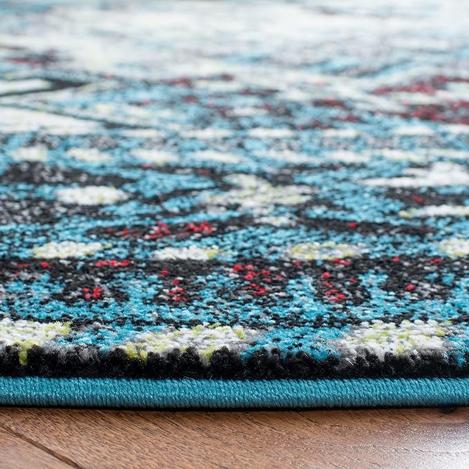 SAFAVIEH Vintage Hamadan Collection Area Rug - 5'3" Round, Light Blue & Black, Traditional Oriental Design, Non-Shedding & Easy Care, Ideal for High Traffic Areas in Living Room, Bedroom (VTH213M)