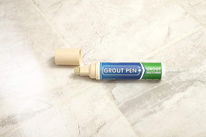 Grout Pen Tile Paint Marker: Waterproof Grout Colorant and Sealer Pen to Renew, Repair, and Refresh Tile Grout - Cleaner Coating Stain Pens - 2 Pack, 15mm Wide Cream and 5mm Narrow White Tip