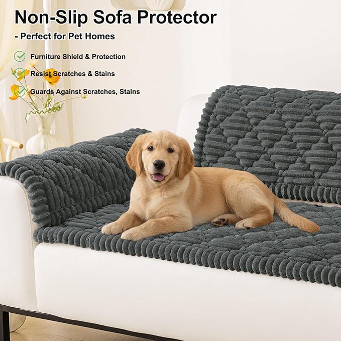 Smiry Pet Couch Cover for Dogs Washable, Non-Slip Fuzzy Couch Covers for 3 Cushion Sofa Pet Friendly, Soft Thick Furniture Protector Sofa Slipcover Mat for Dogs (Dark Grey, 27.6" x 70.9")