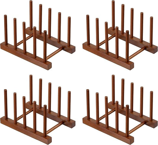 HBlife 4pcs Teak Dish Plate Bowl Cup Book Pot Lid Cutting Board Drying Rack Stand Drainer Storage Holder Organizer Kitchen Cabinet（Keep Dry）