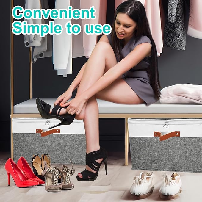 2 PACK Shoe Storage Organizer for Closet,Stackable Shoe Storage Box for Entryway,Cube Storage Cabinet,Organizador De Zapato,Folding House Container with Clear Cover,Holder Shoe Rack(Grey)