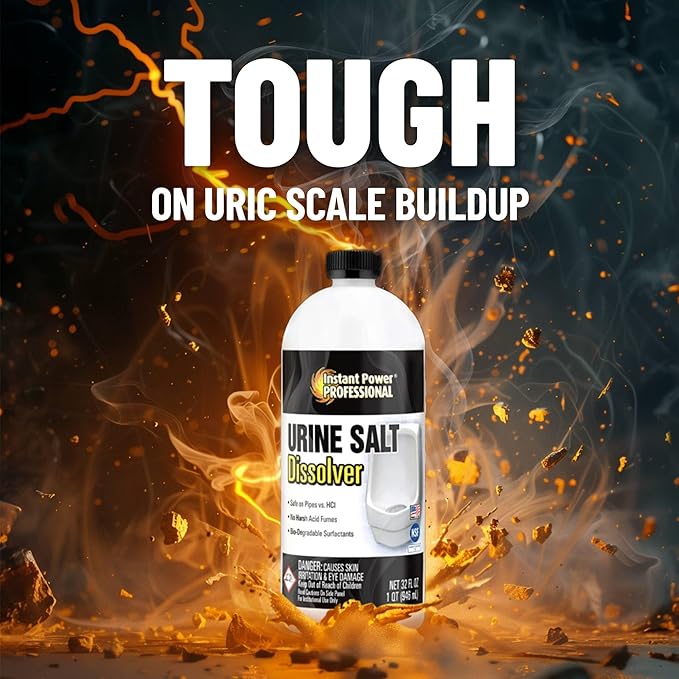 Instant Power Professional Urinal Salt Remover - Helps with Uric Salt Buildup, Dissolves Urine Salt, Urinal Drain Cleaner for Regular and Waterless Urinals, Safe on all Toilet Pipes - 32 fl oz