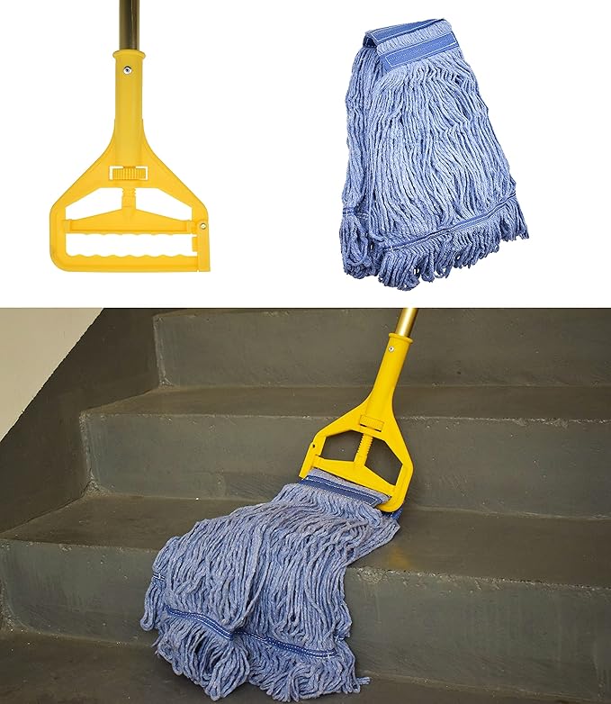 Mop Head Replacement Commercial Heavy Duty String Blue Wet Mop Heads for 3 Typs Commercial Mop Handle(4 pcs,Large,Weight 23oz)