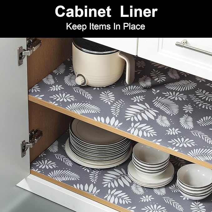 Cooyes Drawer and Shelf Liner, Non-Adhesive Shelf Liners for Kitchen Cabinets, Thick Strong Grip Mats for Desk, Shelves, Bathroom Drawers, Fridge, Cabinet Protection（23.6" W x 118" L）