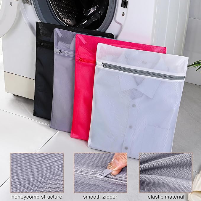 4 pack Mesh Laundry Bags,Mesh Wash Bags,Lingerie Bags for Washing Delicates,12 x 16 Inches lingerie bags for Laundry, Travel Storage Organize Bag for Cotton Clothes,Sheet, Shoes(GREY)