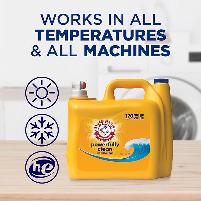 ARM & HAMMER Liquid Laundry Detergent, Clean Burst Fresh, 170 fl oz, 170 Loads
