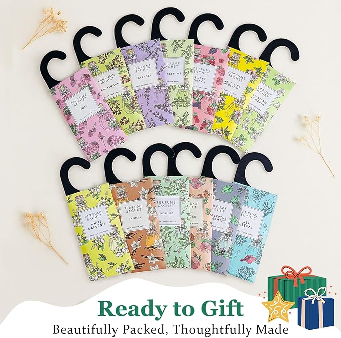 ROSE COTTAGE Large 12 Packs Peppermint Hanging Closet Deodorizer Air Freshener Long Lasting Scented Sachets Smell Goods for House