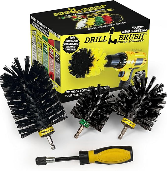 Grill Brush Drill Attachment Cleaning Kit - Replace Stainless Steel Wire Scrubber with Our Safer Nylon Bristle Brushes - Grill Accessories, Grill Hand Brush for Griddle Cleaning - Rust Removal