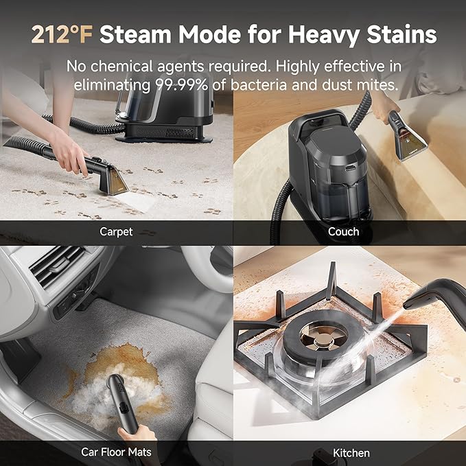 uwant Carpet Cleaner Machine with Steam&Hot&Cold Water System 18Kpa Powerful Suction Upholstery Cleaner Machine with Pet Pro Cleaner for Pets, Carpet Steam Cleaner