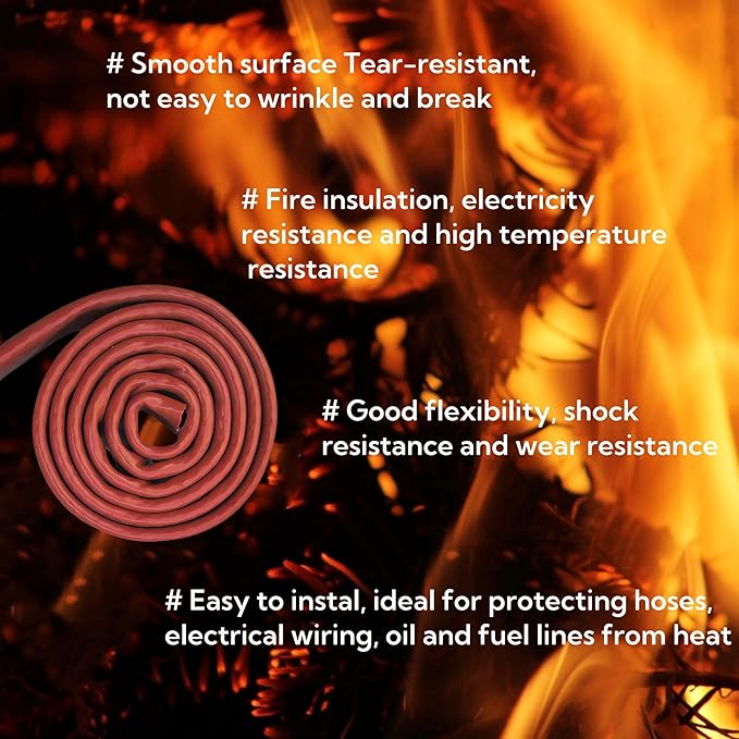 1.57"(40mm) ID Heat Shielded Fire Thermo Armor Fire Sleeve Silicone Coated Fiberglass for Automotive Hose Lines & Electrical Wiring Red, 5 feet