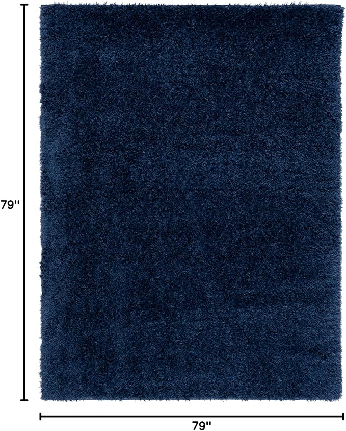 SAFAVIEH Lindsay Shag Collection Square Rug - 6'7" Square, Navy, Contemporary Design, Ideal for High Traffic Areas in Bedroom, Dining Room & Kitchen (LNS560N-7SQ)