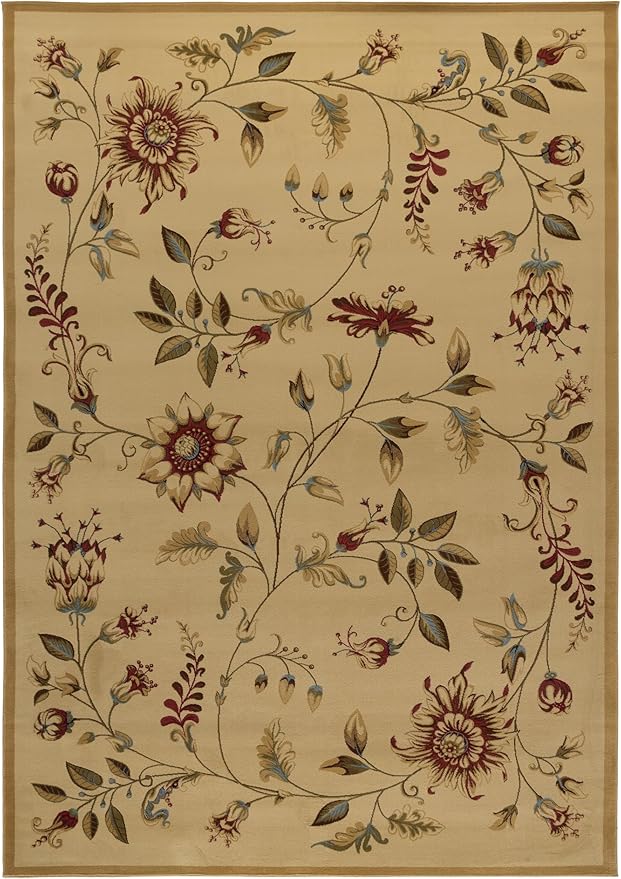 SAFAVIEH Lyndhurst Collection Area Rug - 8'9" x 12', Ivory & Multi, Traditional Floral Design, Non-Shedding & Easy Care, Ideal for High Traffic Areas in Living Room, Bedroom (LNH552-1291)