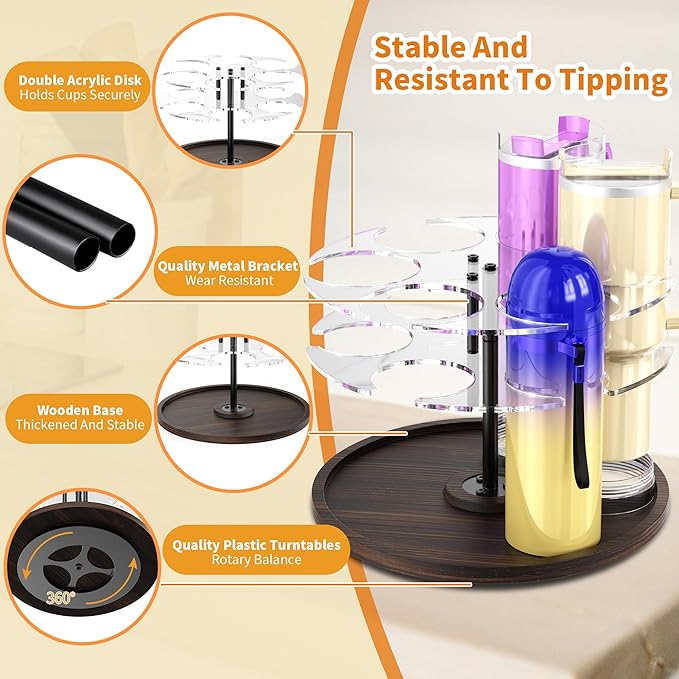 Water Bottle Organizer for Stanley 20/30/40oz, Acrylic Rotating Tumbler Organizer Holder Lazy Susan, Vintage Water Bottle Storage for Kitchen Cabinets, Convenient Stanley Cup Accessories