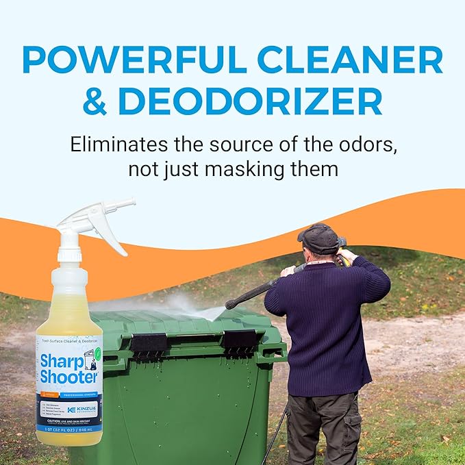 KINZUA ENVIRONMENTAL Sharpshooter, Heavy-Duty Trash Can Odor Eliminator & Degreaser, Garbage Surface Cleaner and Deodorizer Foam, Professional-Grade, Fresh Citrus Scent, 32 oz