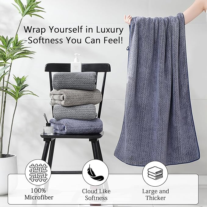 Ycosy 18 Piece Bath Towels Set,100% Microfiber Family Bathroom Towel with Hanging Loops-6 Bath Towels,6 Hand Towels,6 Washcloths,Quick Dry Highly Absorbent Shower Towel for Bathroom,Hotel,Spa-Navy
