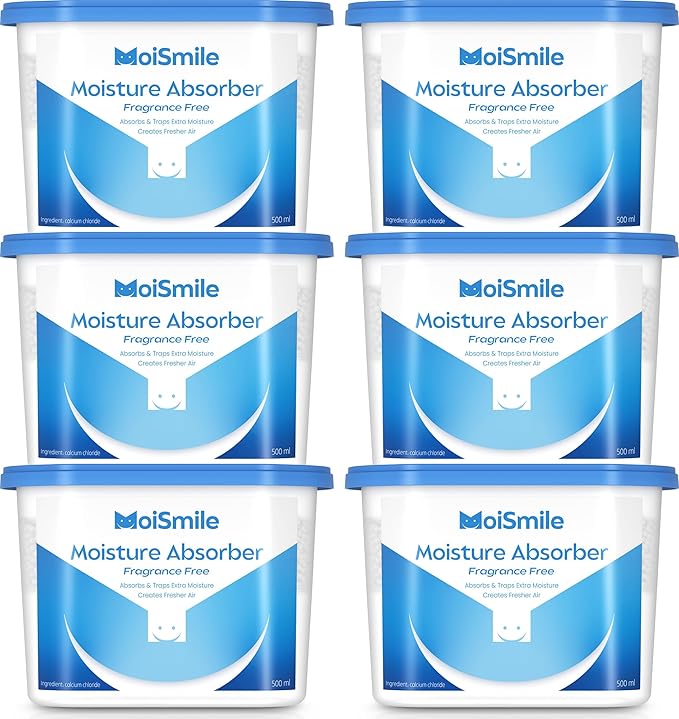 Moisture Absorbers 6 Packs, 10.8OZ Efficient Humidity Absorber ＆ Odor Eliminator Boxes, Refillable Car Dehumidifier for Closet, Bathroom, Basement＆ RV, Fragrance Free