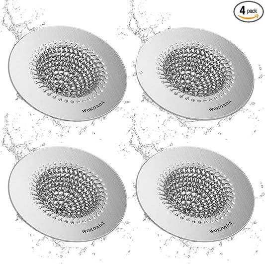 4 PCS Kitchen Sink Drain Strainer, Flippable Mesh Sink Strainer, 304 Stainless Steel Sink Screen, Easy Clean Large Basket Strainer, Anti-Clog Garbage Disposal Cover Fit for Standard Sink Drain