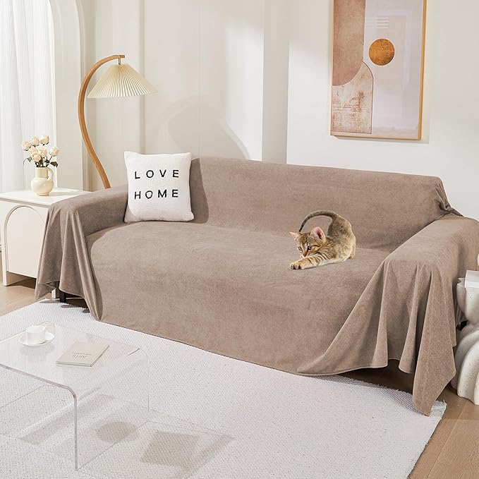 MEETSKY Washable Couch Cover for 2 Cushion Sofa, Cat Scratch Proof Sofa Covers Love Seat L Shape Soft Sectional Sofa Slipcover Furniture Protector for Dogs Pets Kids, 71" x 102", Khaki