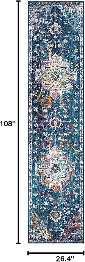 SAFAVIEH Crystal Collection Runner Rug - 2'2" x 9', Navy & Fuchsia, Medallion Distressed Design, Non-Shedding & Easy Care, Ideal for High Traffic Areas in Living Room, Bedroom (CRS501H)