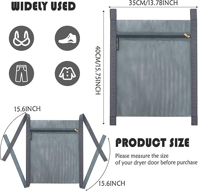 3 Pcs Shoe Drying Bag, Sneaker Bags for Dryer, Bag for Drying Shoes, Reusable Shoe Dryer Mesh Bags, Honeycomb Net Laundry Bags with Zipper & Strap for Washing Machine, Shoes, Clothing, 15.7x13.8 Inch