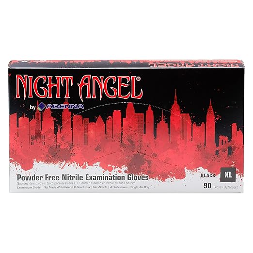 Adenna NGL228 Night Angel 4 mil Nitrile Powder Free Exam Gloves (Black, X-Large) Box of 90