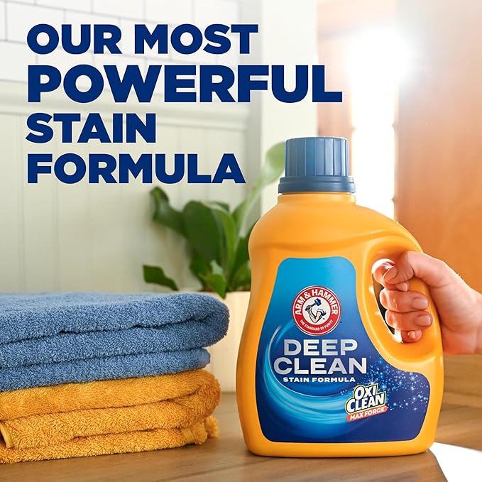 ARM & HAMMER Plus OxiClean Max Force Deep Clean Stain Formula Liquid Laundry Detergent, Sparkling Clean Scent, 150 Fl Oz, 100 Loads