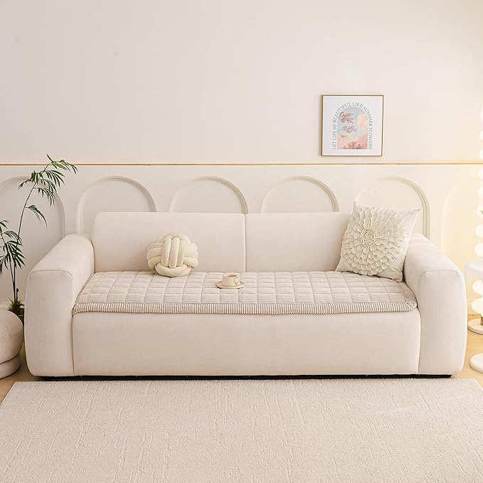 MEETSKY Couch Cover for Dog Washable, Non-Slip Sofa Protector for Loveseat Pet Friendly Sofa Covers for 2 Cushion Couch Dog Mats for Couches Soft Furniture Covers, 27.6" x 59", Oatmeal