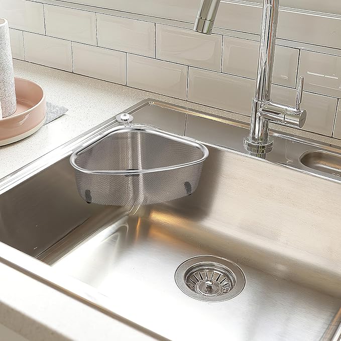 Mesh Strainer Sink Strainer Basket Mesh Basket Stainless Steel Triangle Sink Drainer Kitchen Triangular Corner Colander Metal Shelving