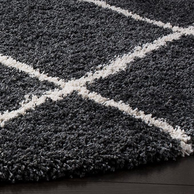 SAFAVIEH Hudson Shag Collection Area Rug - 3' Round, Dark Grey & Ivory, Modern Trellis Design, Non-Shedding & Easy Care, 2-inch Thick Ideal for High Traffic Areas in Living Room, Bedroom (SGH281G)