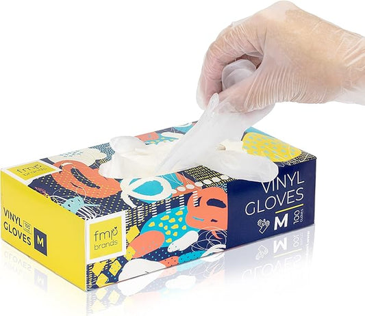 Fit Meal Prep 100 Pack Disposable Latex Free Medium M Vinyl Food Prep Gloves - Powder Free, Ideal for Kitchen, Bathroom, Household, Gardening