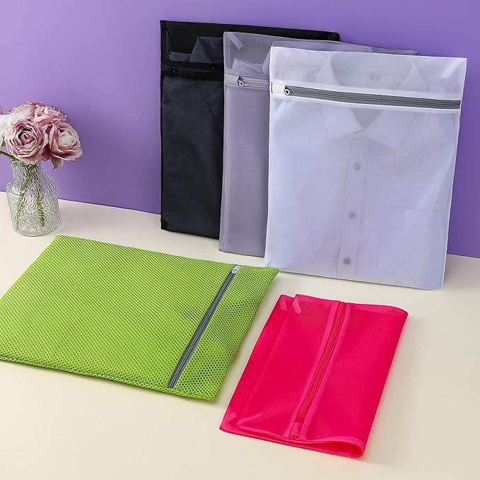 4 pack Mesh Laundry Bags,Mesh Wash Bags,Lingerie Bags for Washing Delicates,12 x 16 Inches lingerie bags for Laundry, Travel Storage Organize Bag for Cotton Clothes,Sheet, Shoes(GREEN)