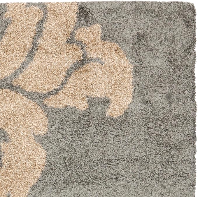 SAFAVIEH Florida Shag Collection Accent Rug - 3'3" x 5'3", Grey & Beige, Floral, Non-Shedding & Easy Care, 1.2-inch Thick Ideal for High Traffic Areas in Foyer, Living Room, Bedroom (SG458-8013)