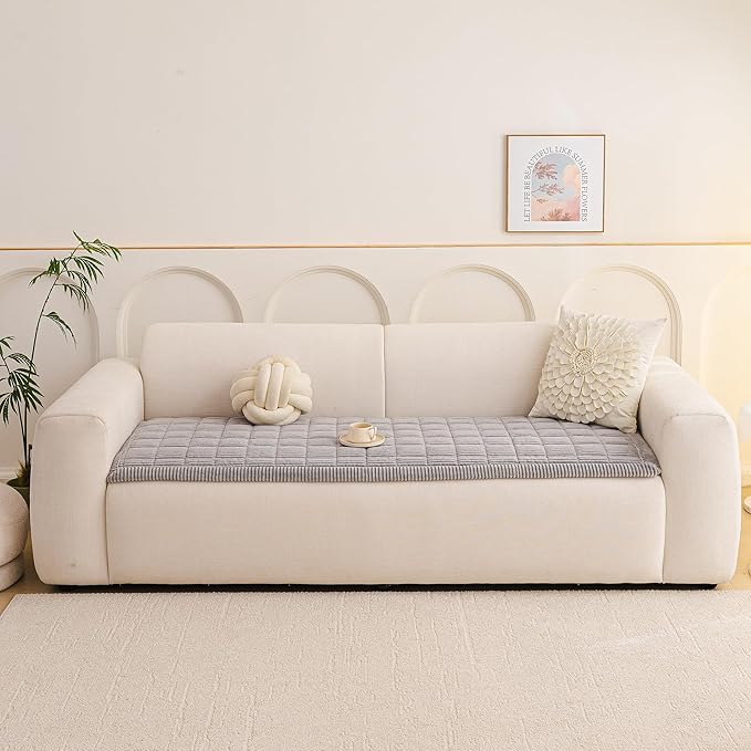 MEETSKY Couch Cover for 3 Cushion Couch Sofa, Grey Sofa Covers for Dogs Washable, Non-Slip Sofa Protector Pet Friendly Dog Mats for Couches Soft Furniture Covers, 27.6" x 82.7", Light Grey