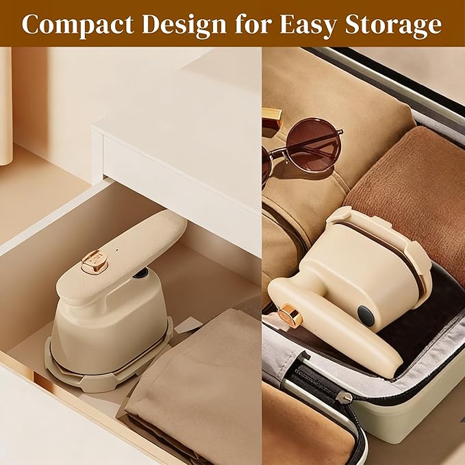 Mini Travel Steamer Iron for Clothes, 2-in-1 Dry & Steam Iron, Fast Heat Portable Garment Steamer, Flat & Vertical Ironing, Precision Tip, Lightweight Compact for Travel & Dorm
